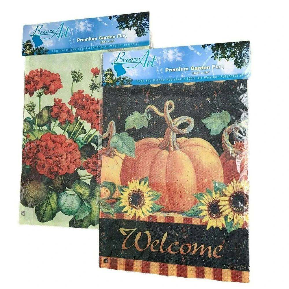 Breeze Art‎ Summer and Fall Pumpkin Flags 12 x 18 Decorative Garden Set of 2 New